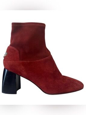 Tory Burch Sidney 70mm Redwood Kid Suede Stretch Sock Booties Sz 7.5